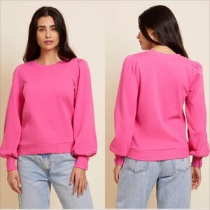 Nation LTD Sunny Sweatshirt Girl Crush Size XS Pink Ribbed Crew Balloon Sleeve